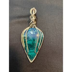 Large Sterling Silver Wire-Wrapped Chrysocolla & Azurite Pendant — Pendant Only